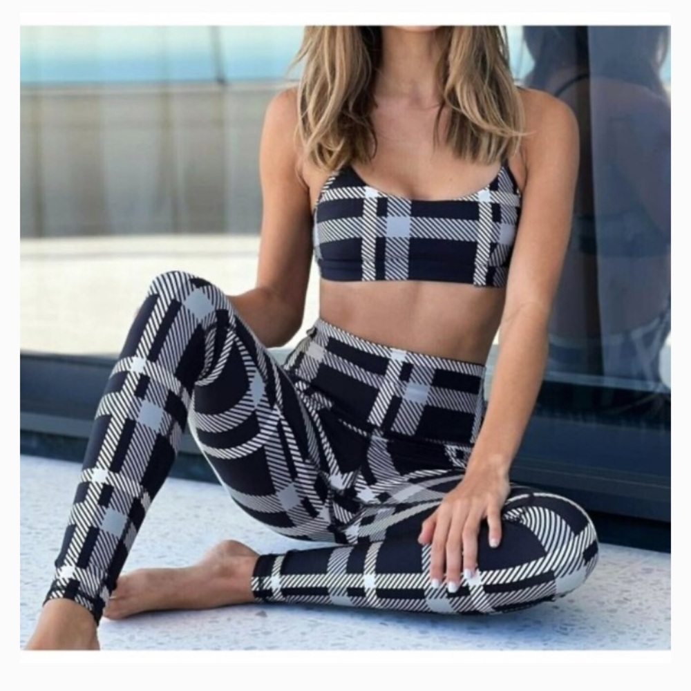 Alo legacy plaid set leggings bra SZ XS airlift high waist